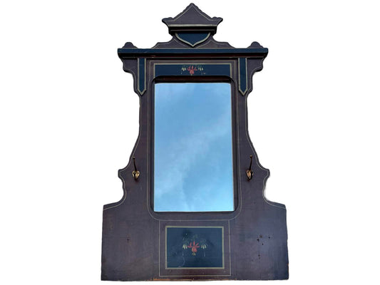 Vintage Hand Painted Wood Hall Mirror with Hooks