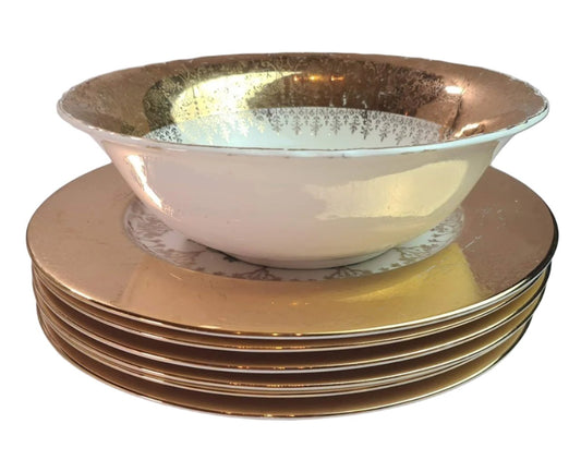 Vintage Joh Peters Le Petite Dinner Plate 6pcs & W. S. George Radisson Gold Gilt Bowl