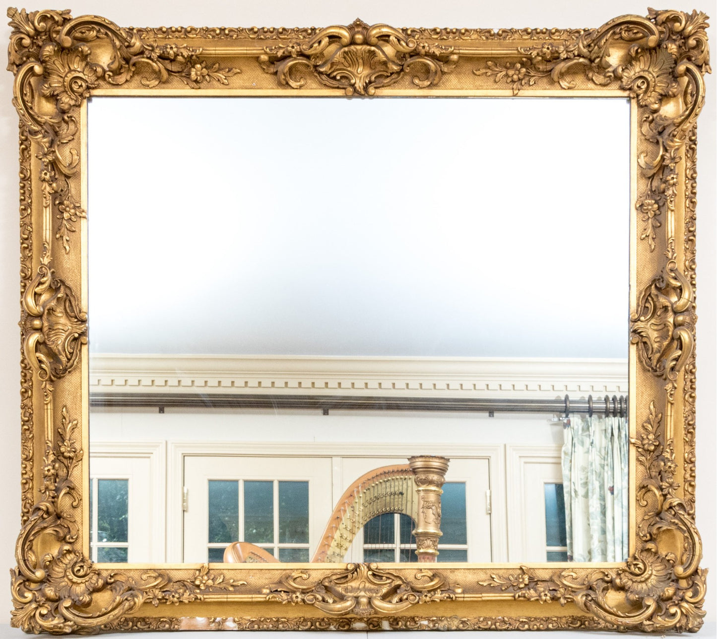 Large Victorian Rococo Revival Giltwood Wall Mirror, c. 1880, Ornately Carved Louis XV Style