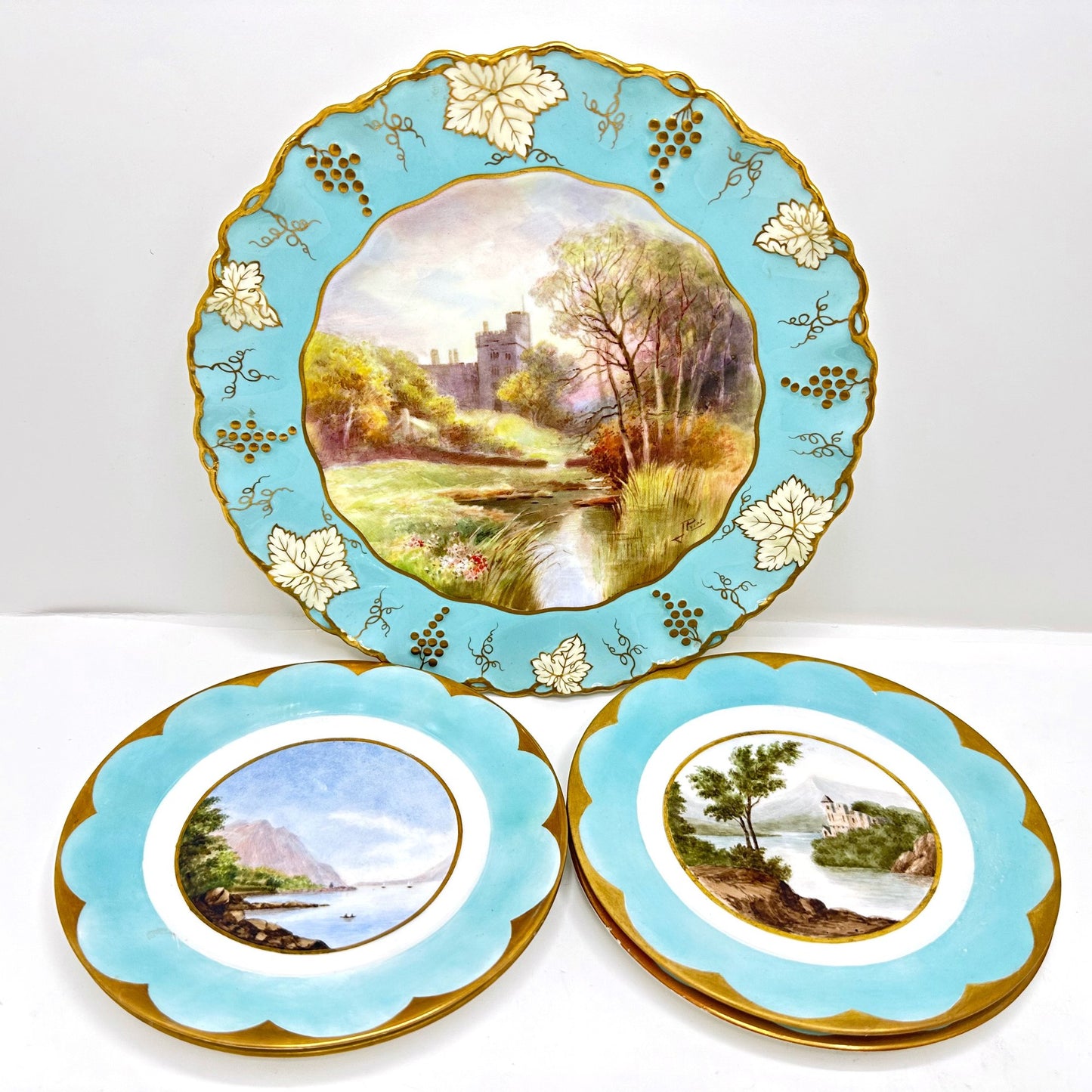 Signed 1870s Antique Dessert Plates & Royal Crown Derby Plate