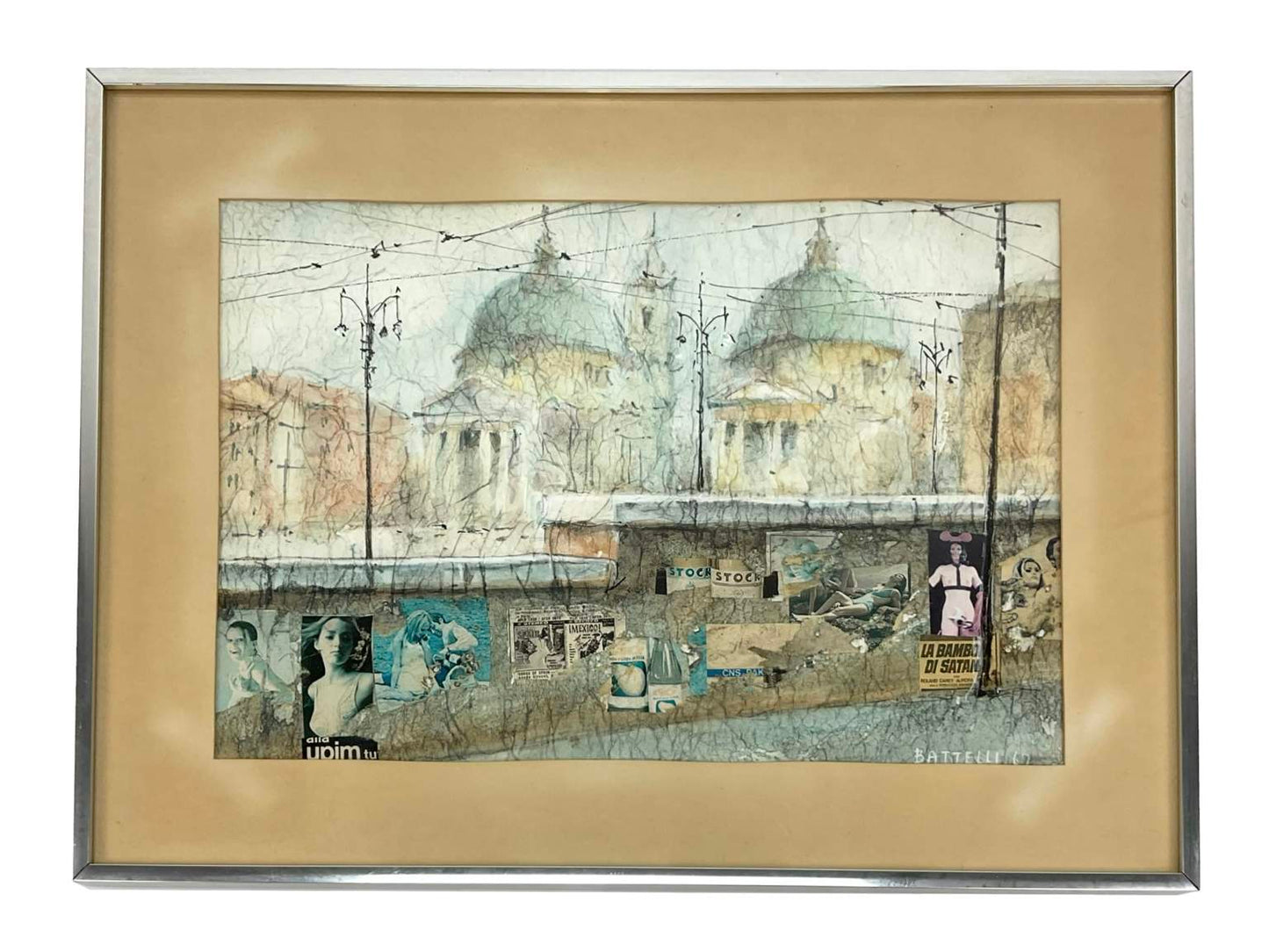 Mid Century Mixed Media Italian Collage By Fausto Battelli (B. 1968)