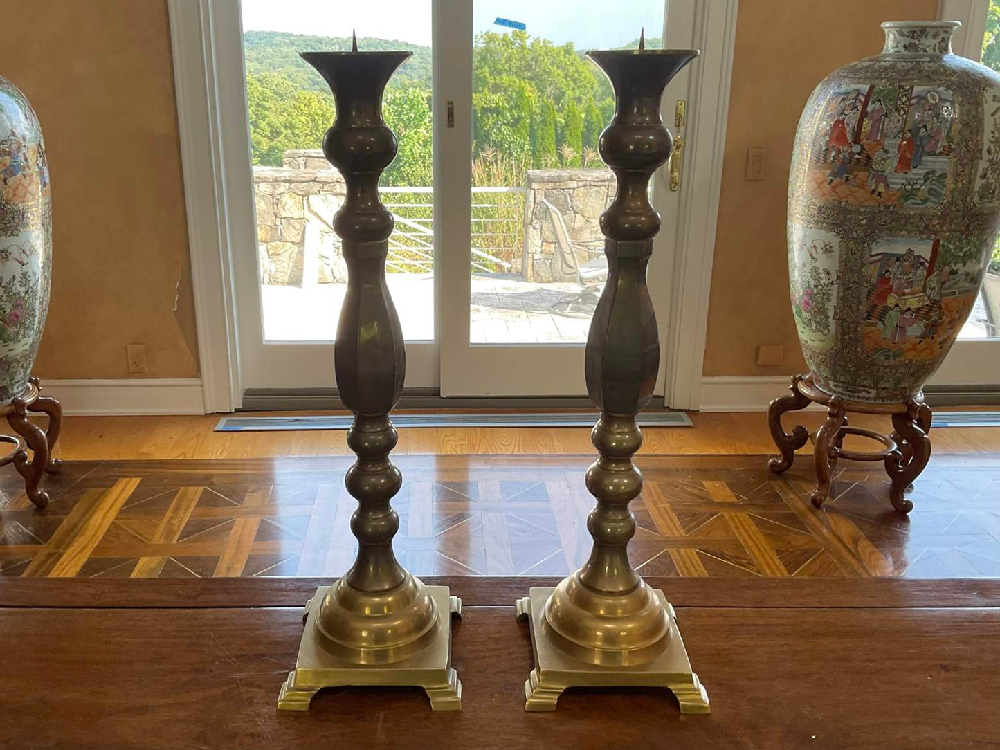 Pair of Vintage Brass Pillar Candle Holders