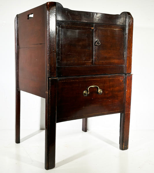 Rare Late 18th Century George III Bedside Table - Banded And Inlaid Mahogany
