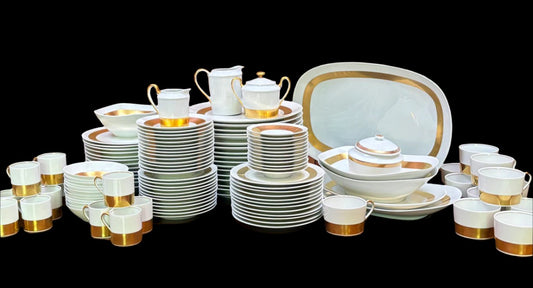 Rare Extraordinary Gilt Banded Dinner Service For 12 Plus Many Extra Pieces, Ceralene By A Raynaud & Co Limoges, France