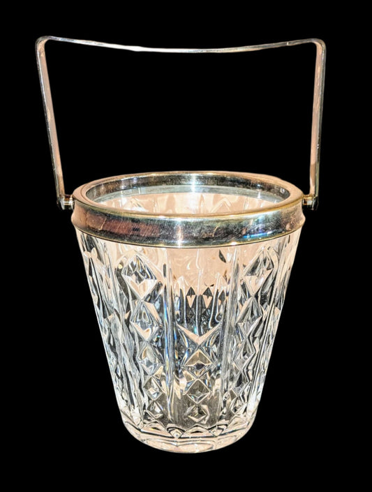 Vintage Val St. Lambert Crystal & Silver Plate Ice Bucket, Signed