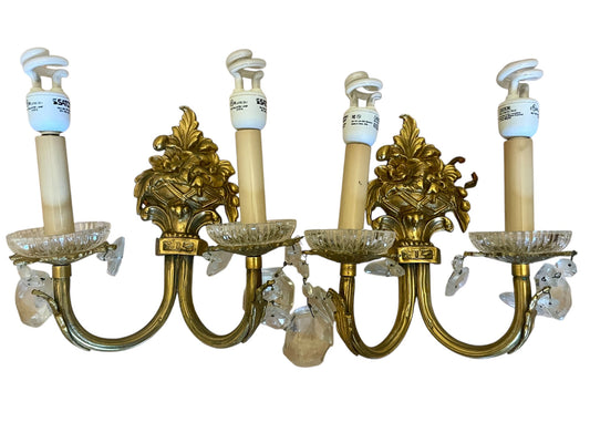 Beautiful Pair of Vintage French Style Ornate Double Light Sconces