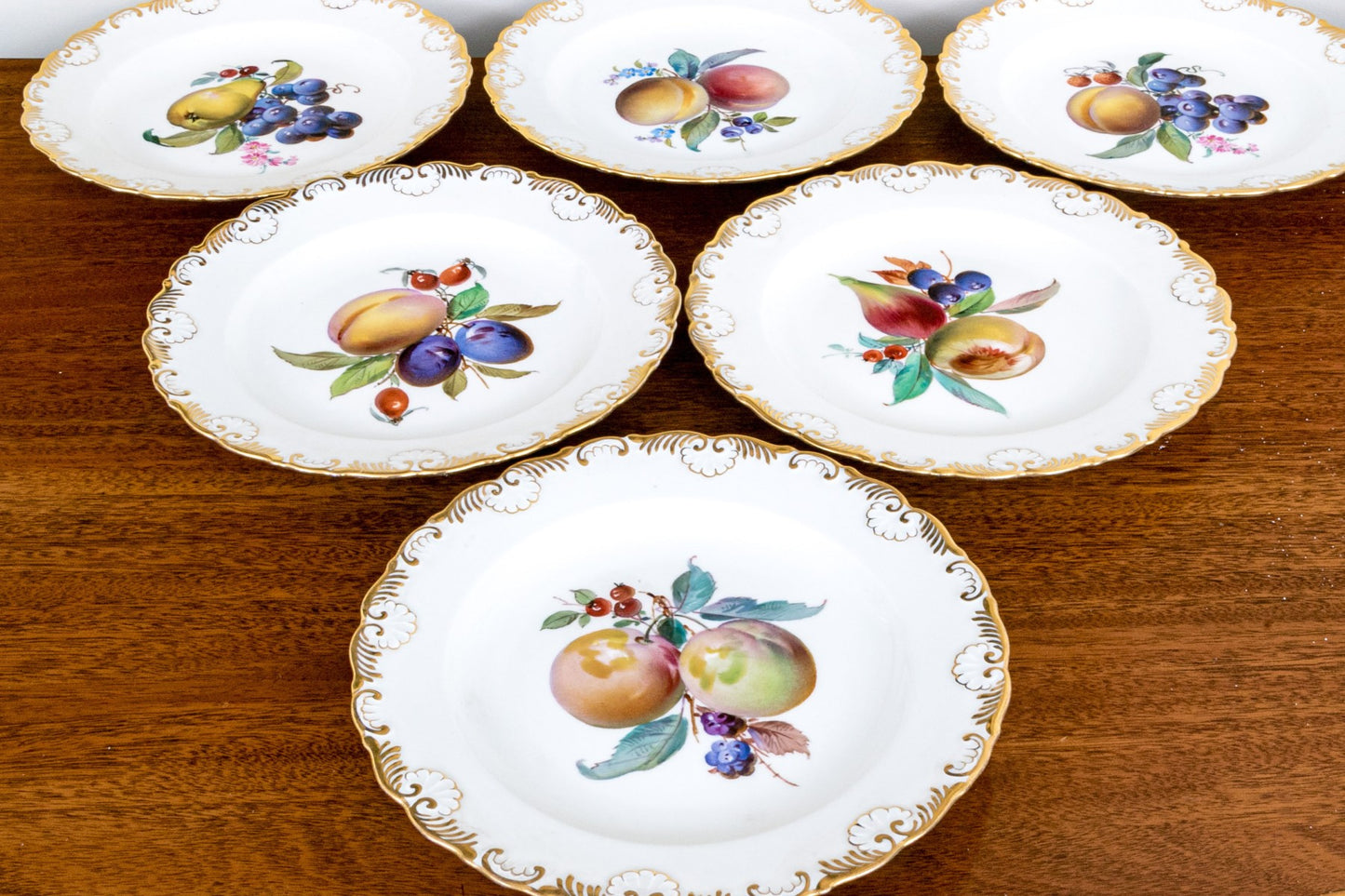Set Of Six Antique German, Meissen Porcelain Porcelain Fruit Plates
