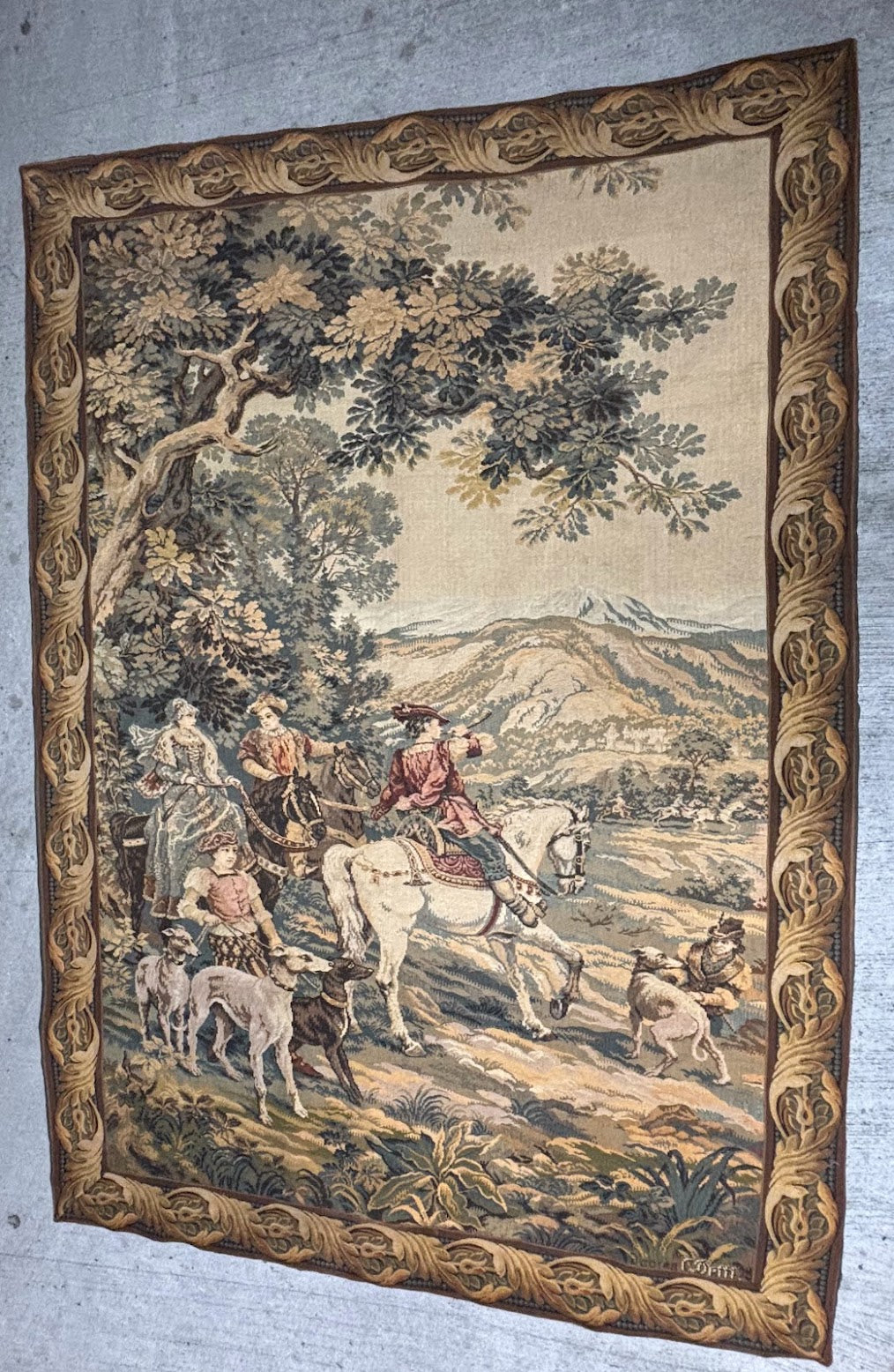 French Point de Loiselles Hunting Tapestry After Cesare Detti, circa 1970-80