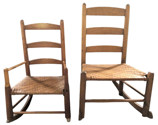 2 Antique Child Chairs w/ Cane Seats- 1 is a rocker