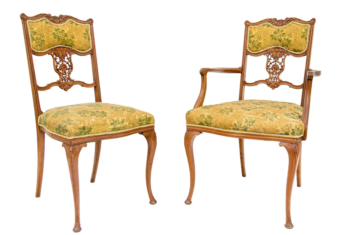 Two Antique Art Nouveau Period Fruit Wood Parlor Chairs