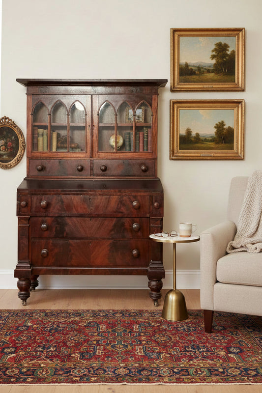 Antique American Federal Style Flame Mahogany Secretary-Bookcase Early 1800