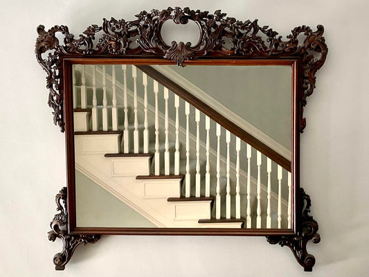 Vintage Dark Wood Baroque Style Mirror