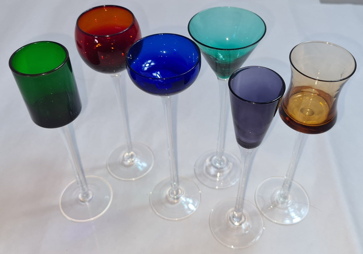 Italian Style Cordial Glasses, 1980s, Set of 5, 7" tall with lacquered tray