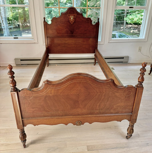 Antique Wood Bed With Scrolled And Painted Details, by Syracuse Cabinet Co.