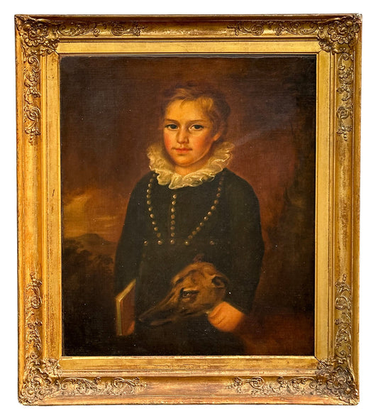 Original 19th C. Oil On Canvas Painting - Portrait Of A Boy