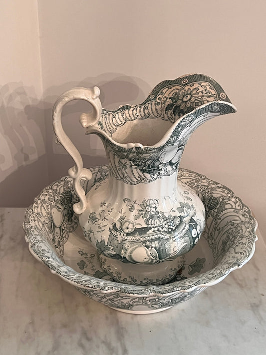 Antique Transfer Ware Pitcher & Bowl Set