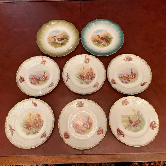 8 Vintage Hand Painted Plated With Birds And Animals Decorations.