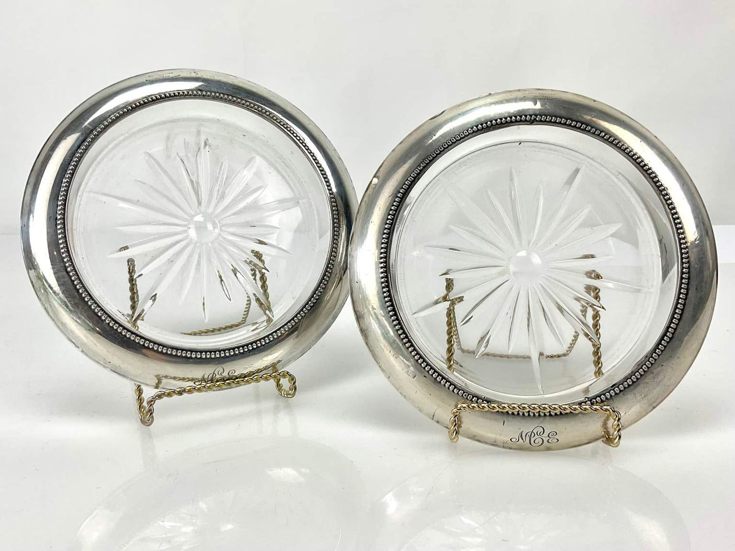 Vintage Frank M Whiting Sterling Silver & Crystal Wine Coasters