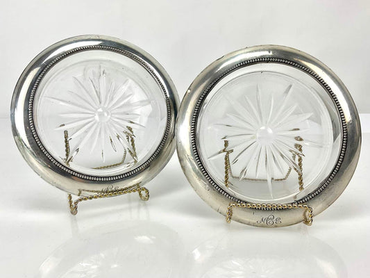 Vintage Frank M Whiting Sterling Silver & Crystal Wine Coasters
