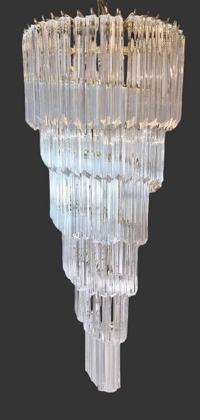 Very Large Vintage Italian Murano Glass Spiral Chandelier 55"