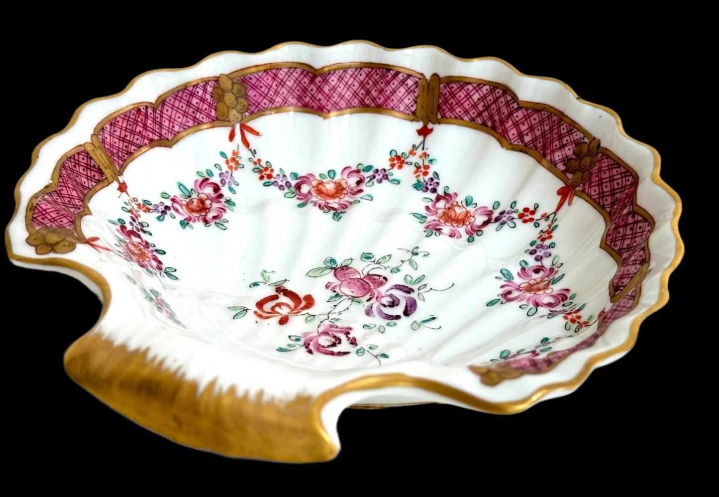 Hand Painted and Signed, French Porcelain De Paris Floral Decorated Shell Dish