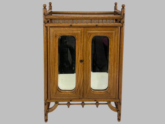 Vintage Oak Mirrored Vanity Cabinet