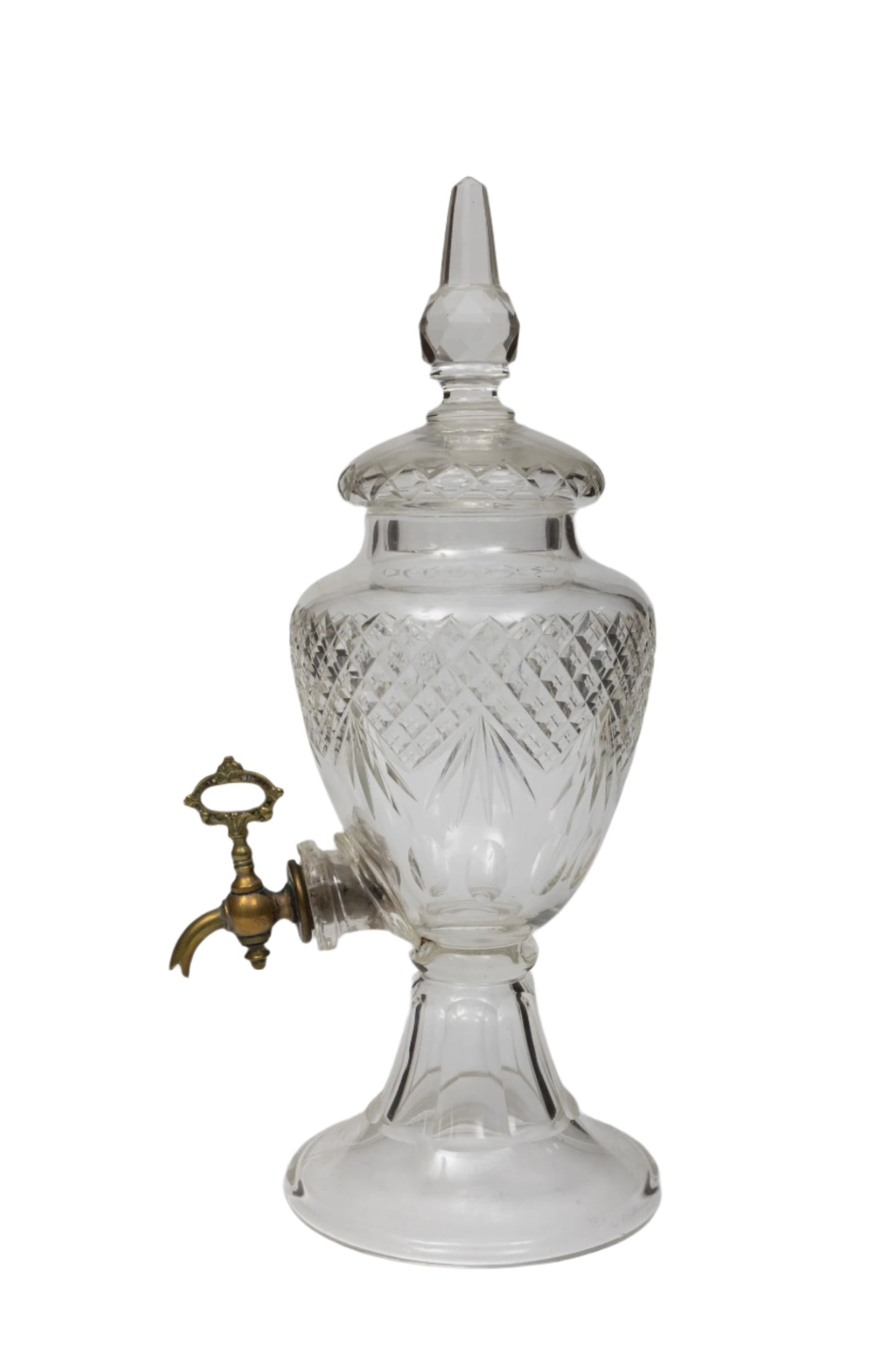 Antique French Cut Crystal Tall Decanter With Spigot