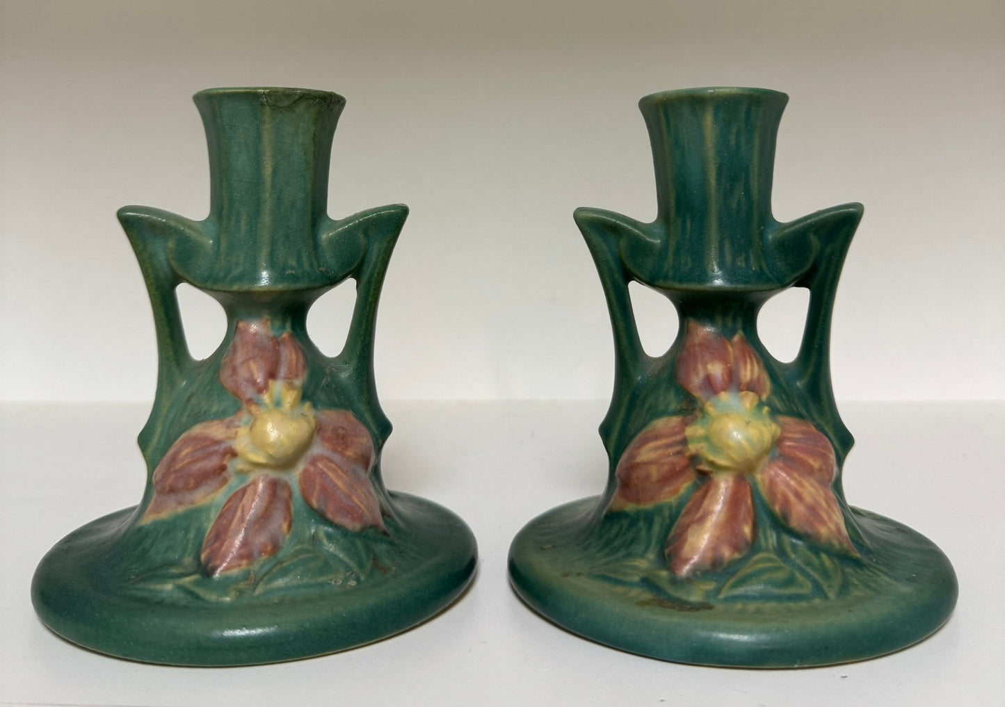 Pair Of Roseville Clematis Candleholders