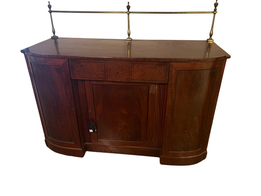 Vintage Mahogany Sideboard with high brass gallery rail and recessed center cabinet