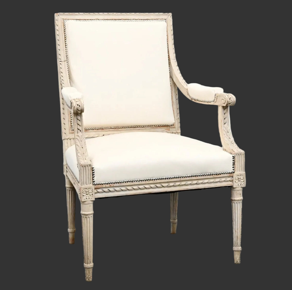 White Leather Covered Swedish Side Chair