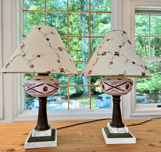 Beautiful Pair of Vintage Bohemian Art Glass Lamps