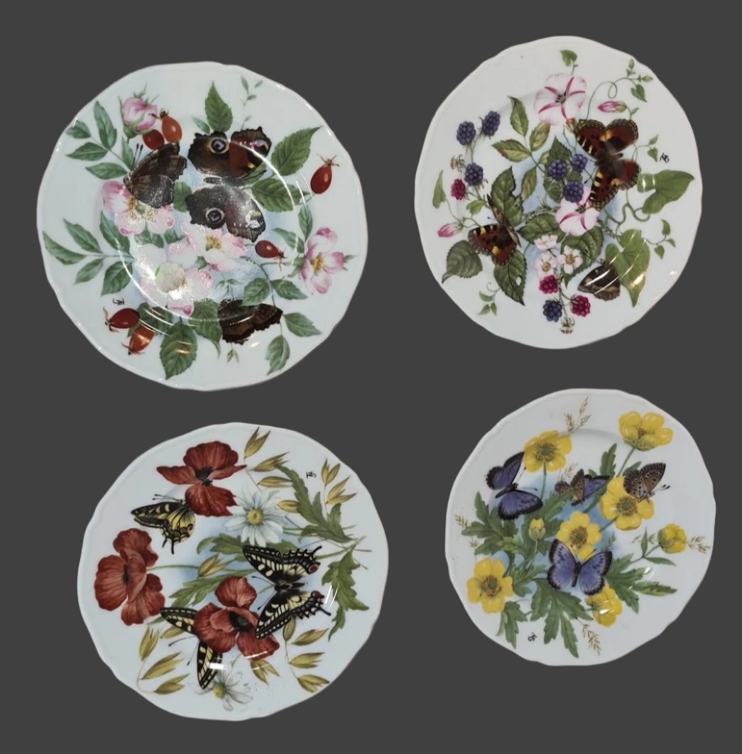 Rare Handpainted Vintage Rochard Limoges France, Butterfly Plates, Appetizer, Salad, Dessert Plate 7 1/2"