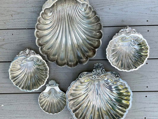 Collection of Five Scallop Form Silver Plate Dishes