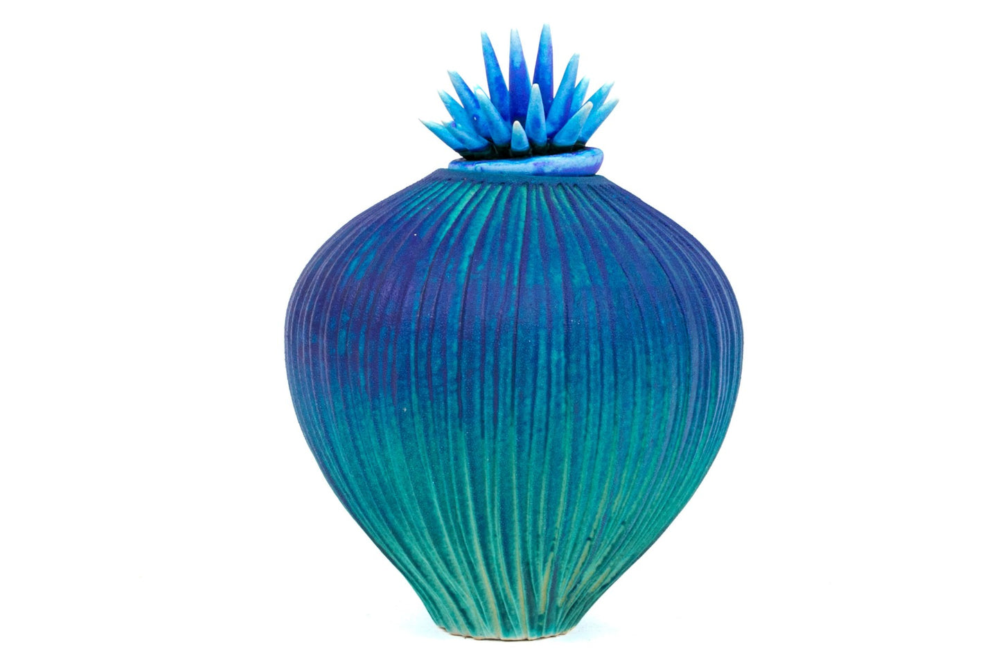 Natalie Blake (American, 20th C.) Artisanal Glazed Ceramic Vase With Spiked Lid