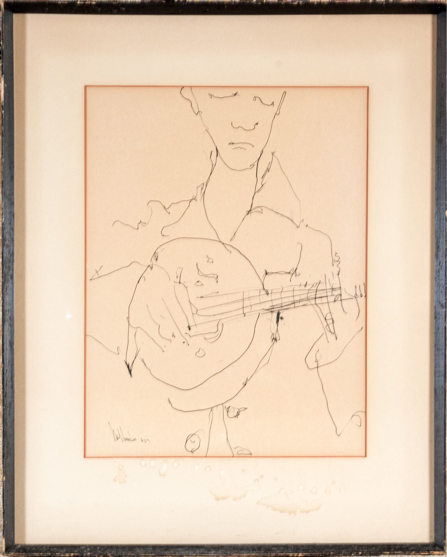 Gino Hollander (American, 1924-2015) Pen On Paper, Man Playing The Banjo