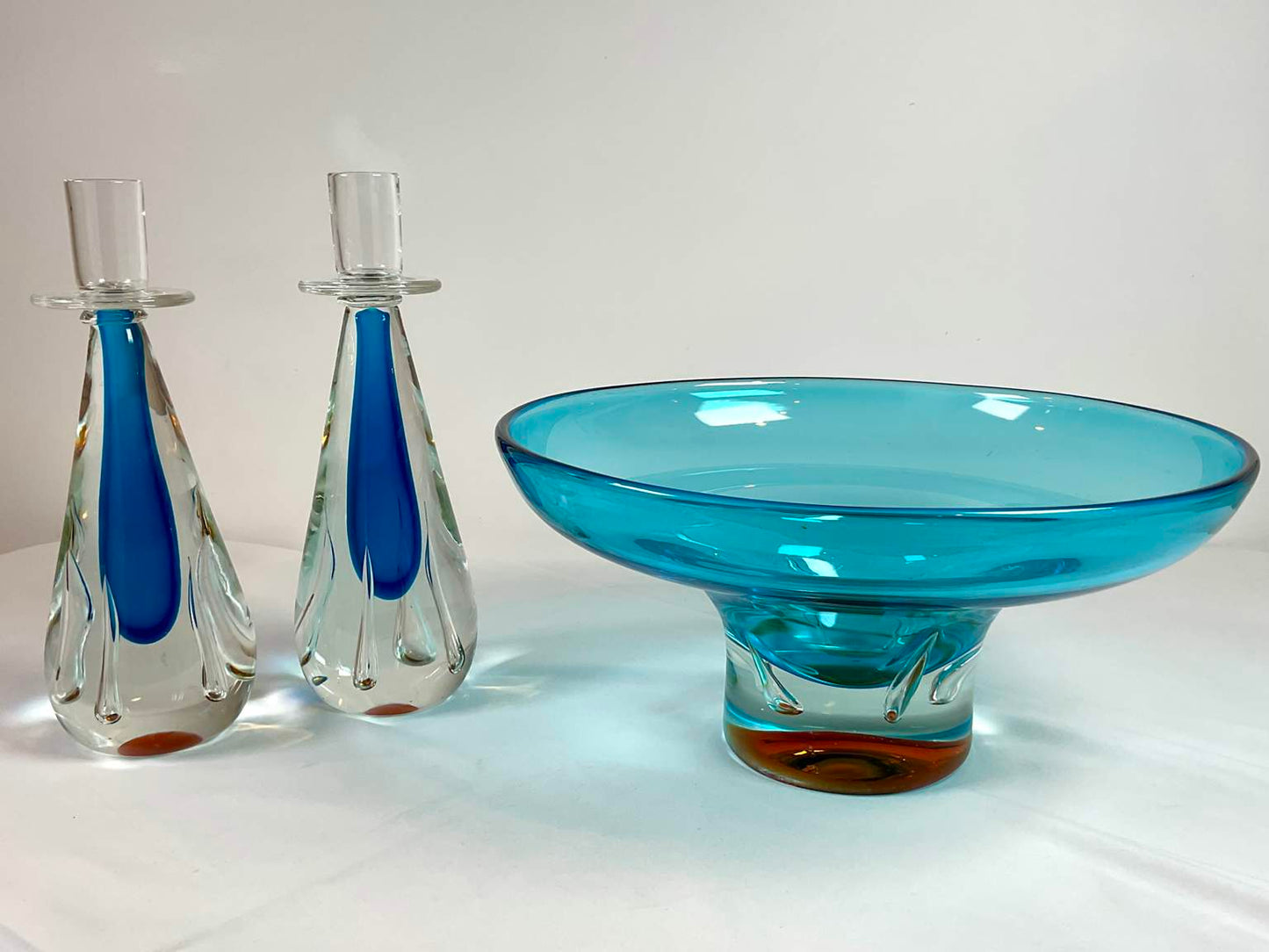 Italian Art Glass Bowl and Candlesticks (3 Pieces)
