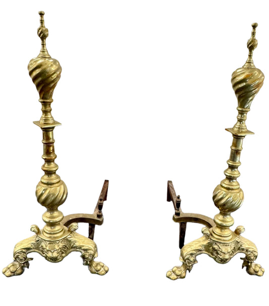 Andirons With Lion Masks and Paw Feet, c. 1900