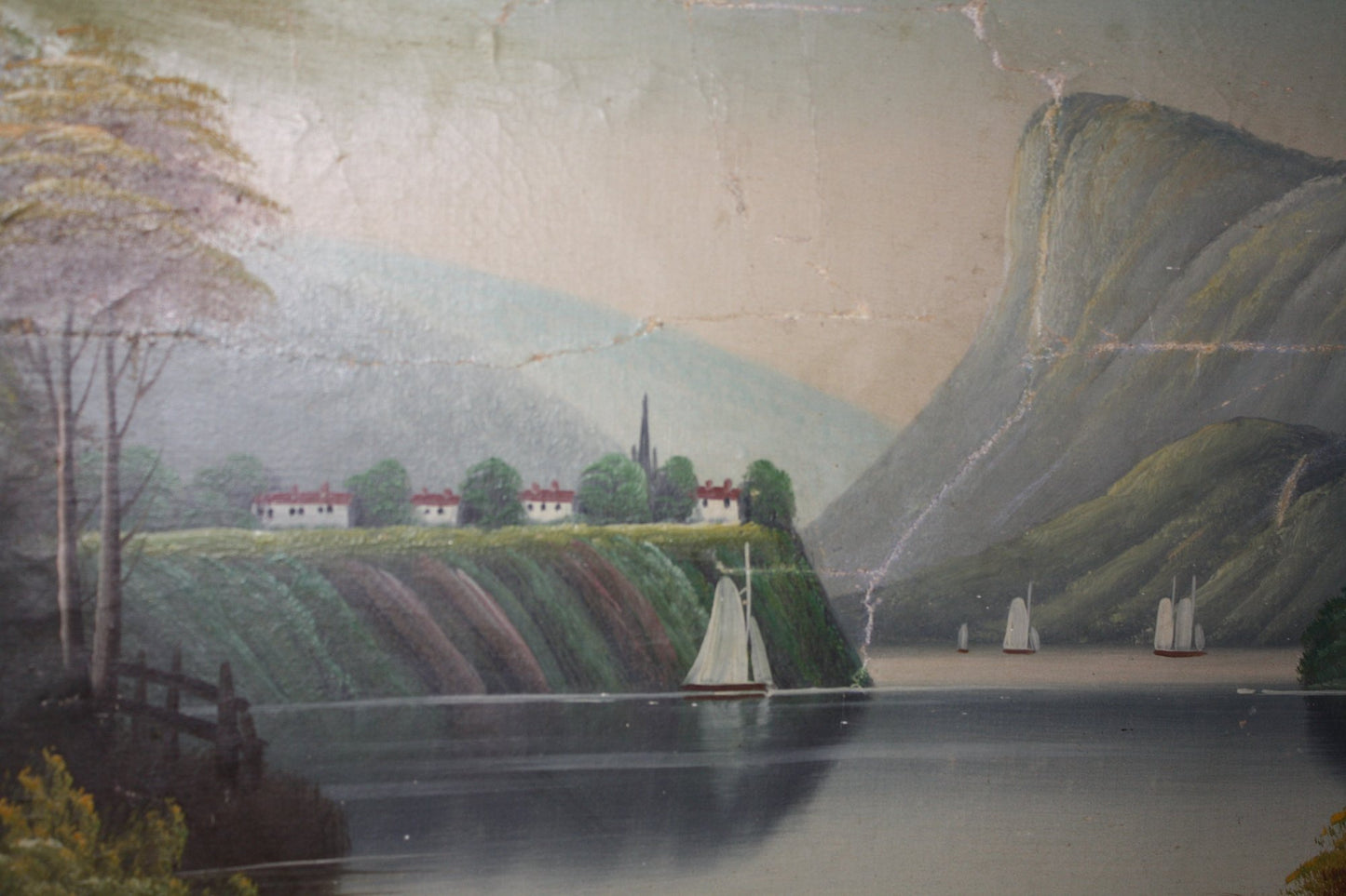 Antique-Vintage American Folk Art Landscape Painting