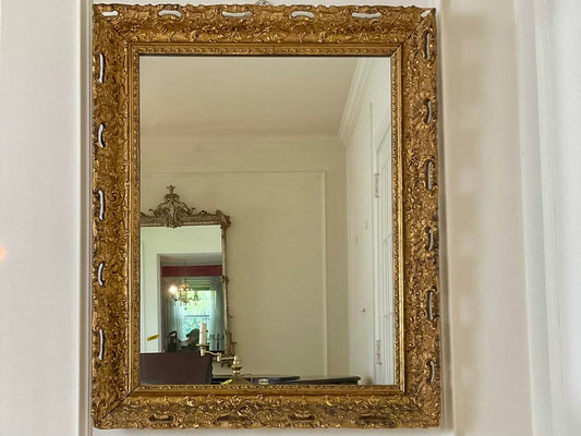 Unique Vintage Gilded Rectangular Mirror with carved wooden frame