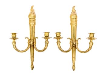 Beautiful Pair Of Bronze French Style Wall Sconces Candleholder