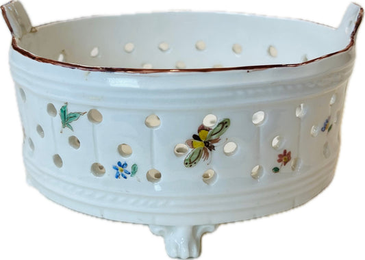 Vintage Hand Painted Italian Pottery, Footed Berry Strainer - Charming Piece! - Signed "Italy"
