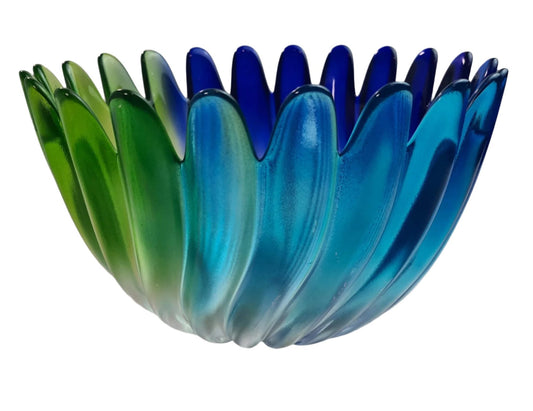 Vintage 1980s Studio Nova Walther Glass Blue Green Solaris Bowl for Mikasa