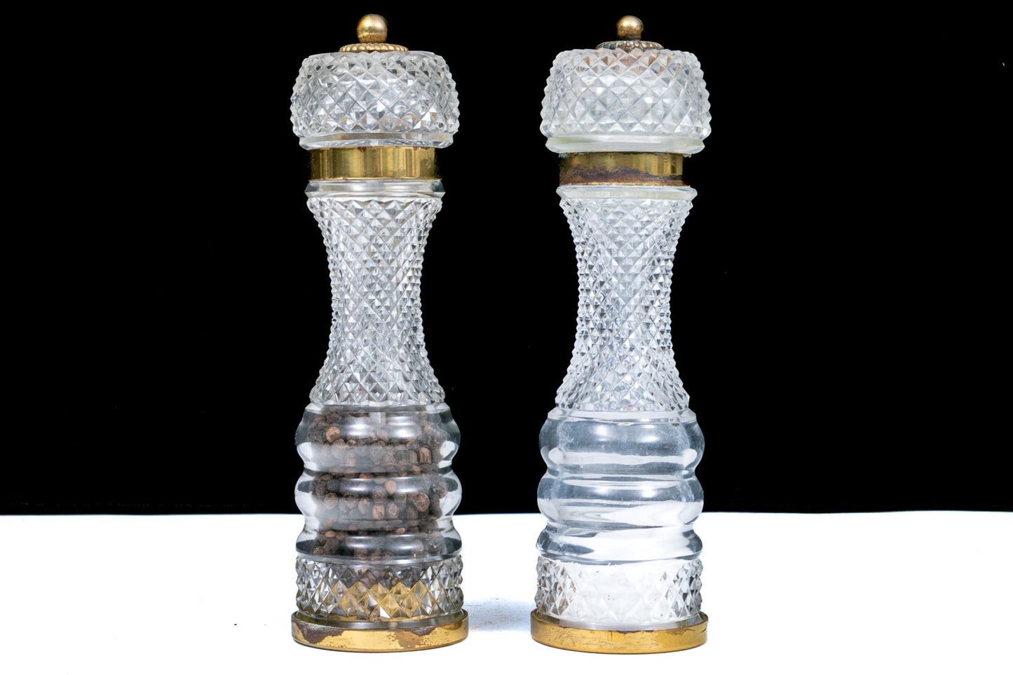 Pair Of French Crystal And Brass Salt And Pepper Shakers