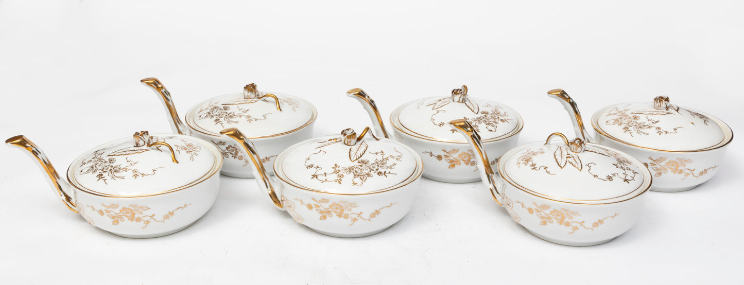 Porcelain Lidded Soup Bowls - Set Of 6