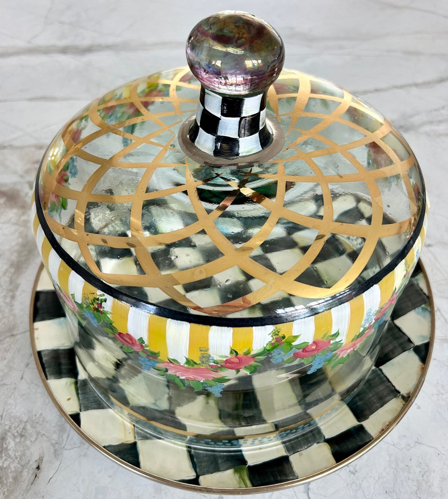 Mackenzie-Childs Victoria & Richard Cake Pastry Dome And Courtly Check Plate