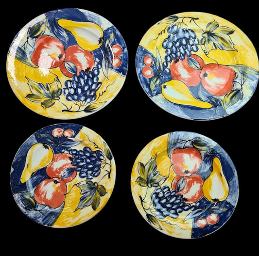 Vintage Handpainted and Glazed For Pier 1 in Italy Fruit&nbsp; Dinner-Salad Plates, Set of 4