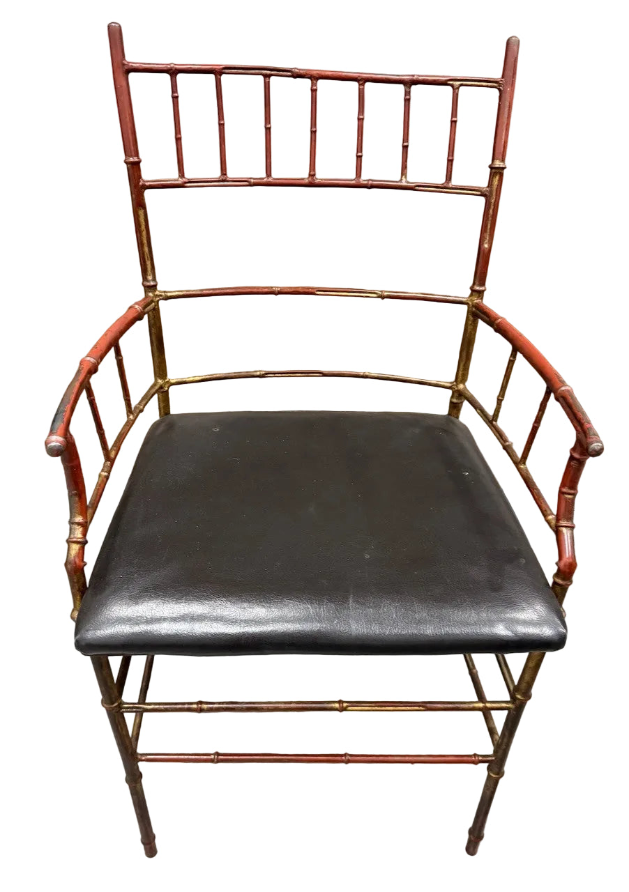 Vintage Chinese Chippendale Cast Iron Faux Bamboo Chair