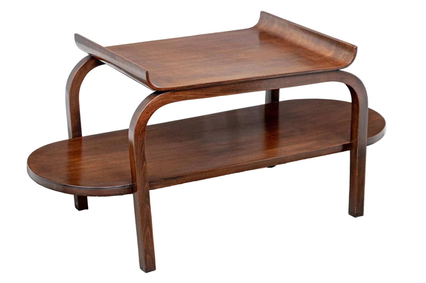 MCM/Art Deco Two Tier Wood Accent Table Attributed to Thonet-Mundus