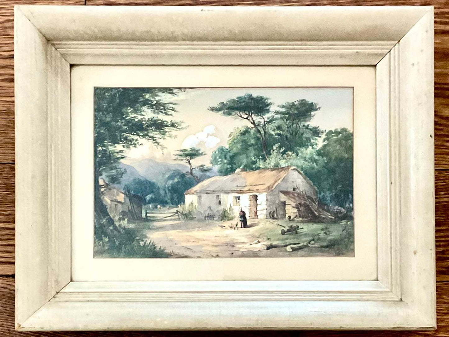 Period Farm Watercolor on Paper, Signed
