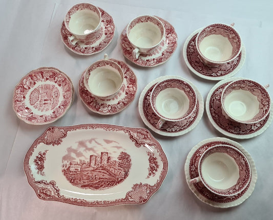 Assortment of Beautiful English Transferware Cups, Saucers, Creamer and a Tray
